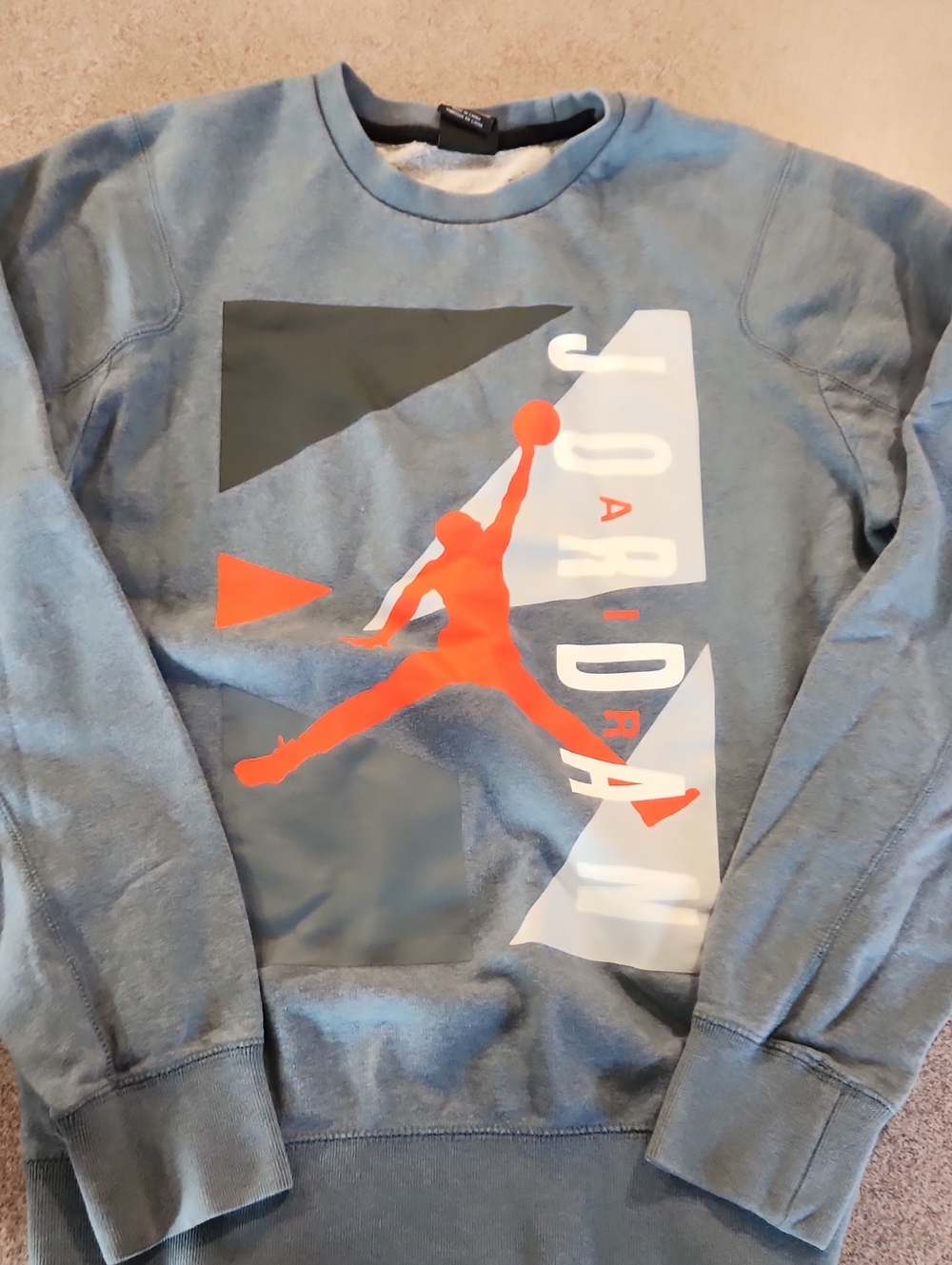 Mens Size Med Jordan Blue Crewneck Sweatshirt with Orange Jumpman Graphic